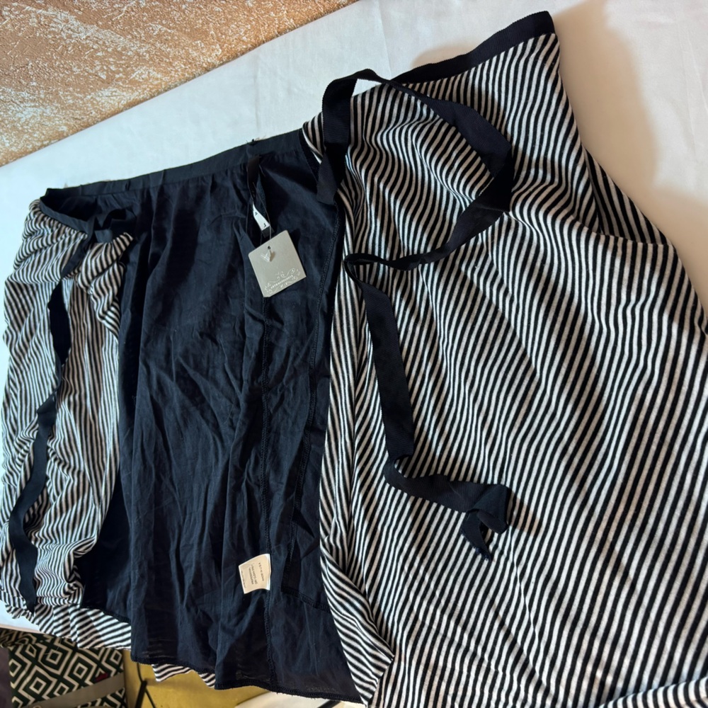 Anthropologie Poleci Wrap Around Skirt Striped Tie Thru Lined Black White Size L - Picture 9 of 13